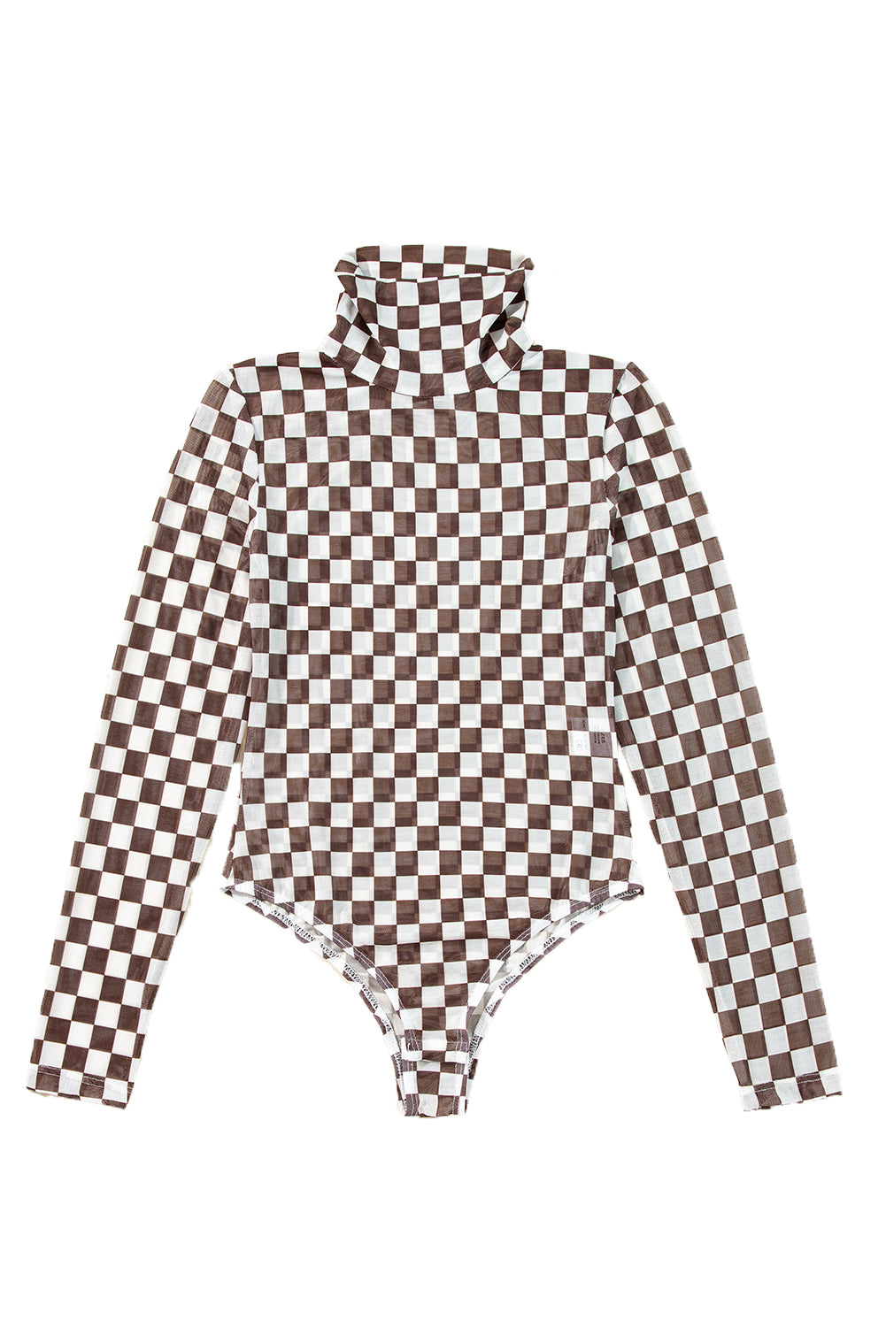 Brown Checkered Print Long Sleeve Mock Neck Bodysuit-True and Wild