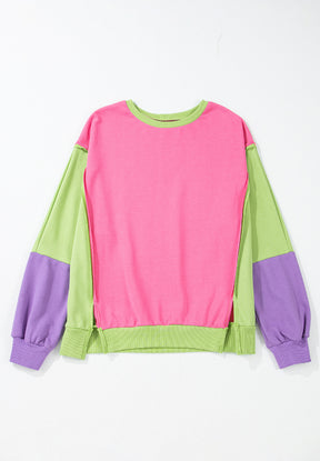 Exposed Seam Color Block Long Sleeve Sweatshirt-True and Wild