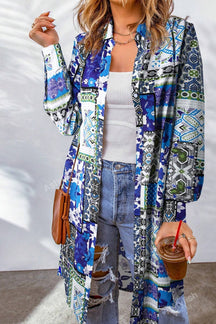 Printed Button Up Long Sleeve Cardigan-True and Wild