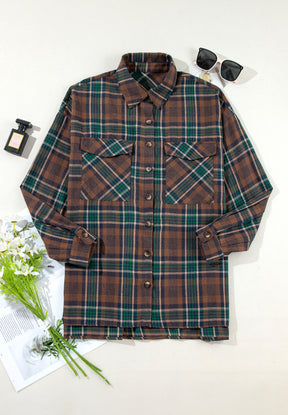 Plaid Collared Neck Button Up Jacket-True and Wild