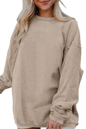 Chestnut Plain Drop Sleeve Crinkle Rib Oversized Sweatshirt-True and Wild