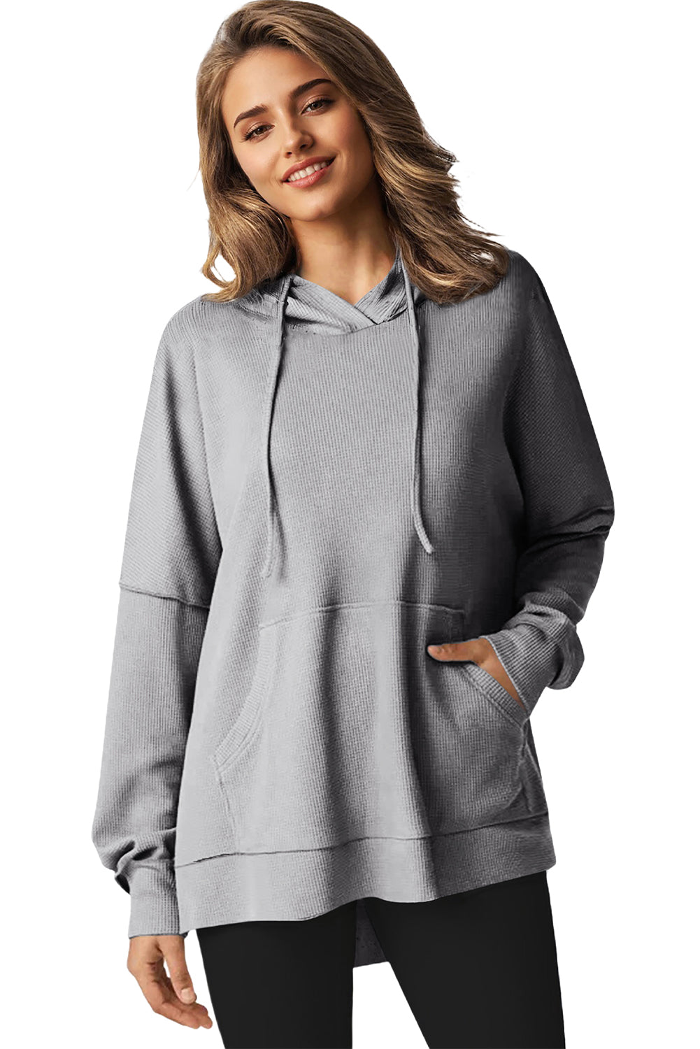 Coffee Waffle Knit High Low Oversized Hoodie-True and Wild