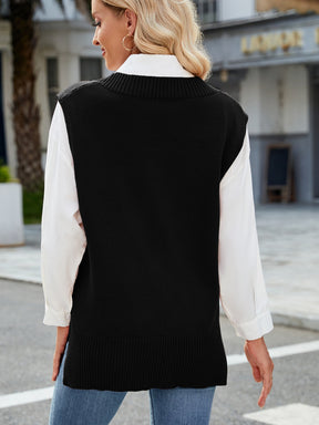 Side Slit V-Neck Sweater Vest