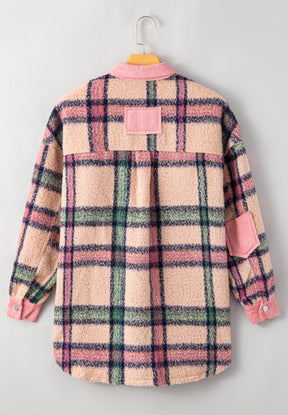 Fuzzy Plaid Corduroy Patchwork Shacket-True and Wild