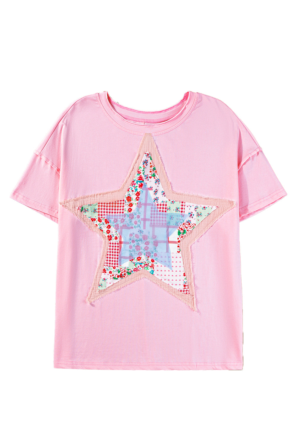 Pink Vibrant Star Patchwork Loose T-shirt-True and Wild