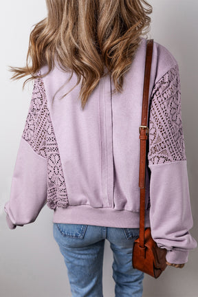 Crochet Round Neck Long Sleeve Sweatshirt-True and Wild