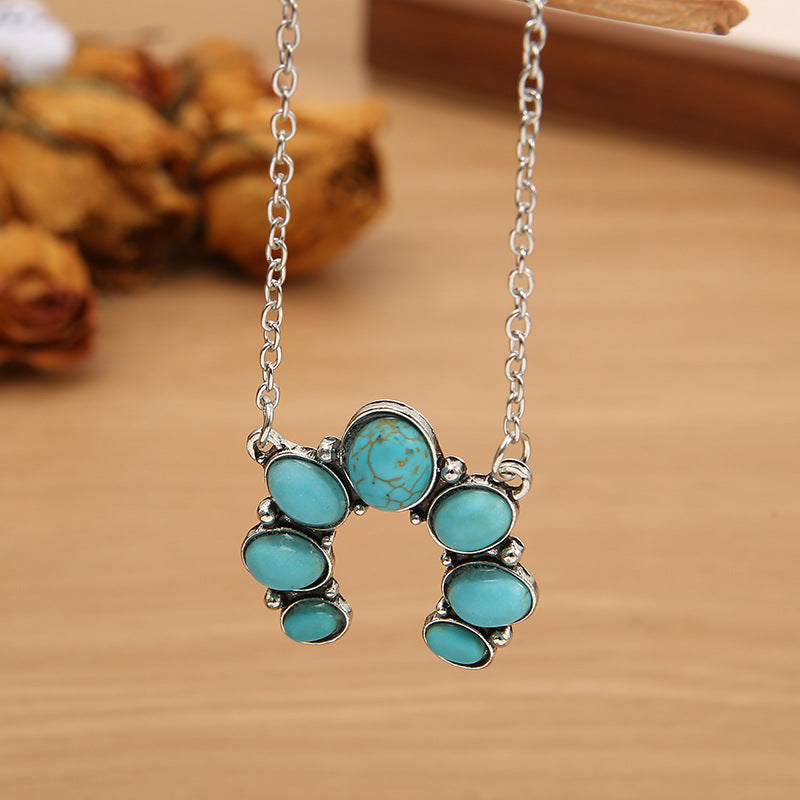 Artificial Turquoise Alloy Pendant Necklace-True and Wild