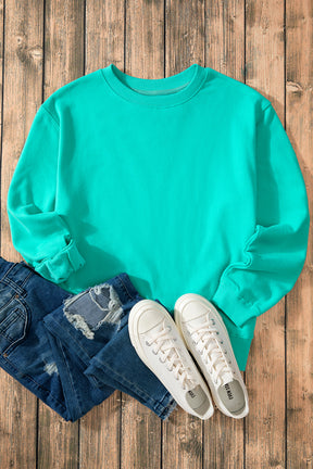 Aruba Blue Solid Color Drop Shoulder Terry Sweatshirt-True and Wild