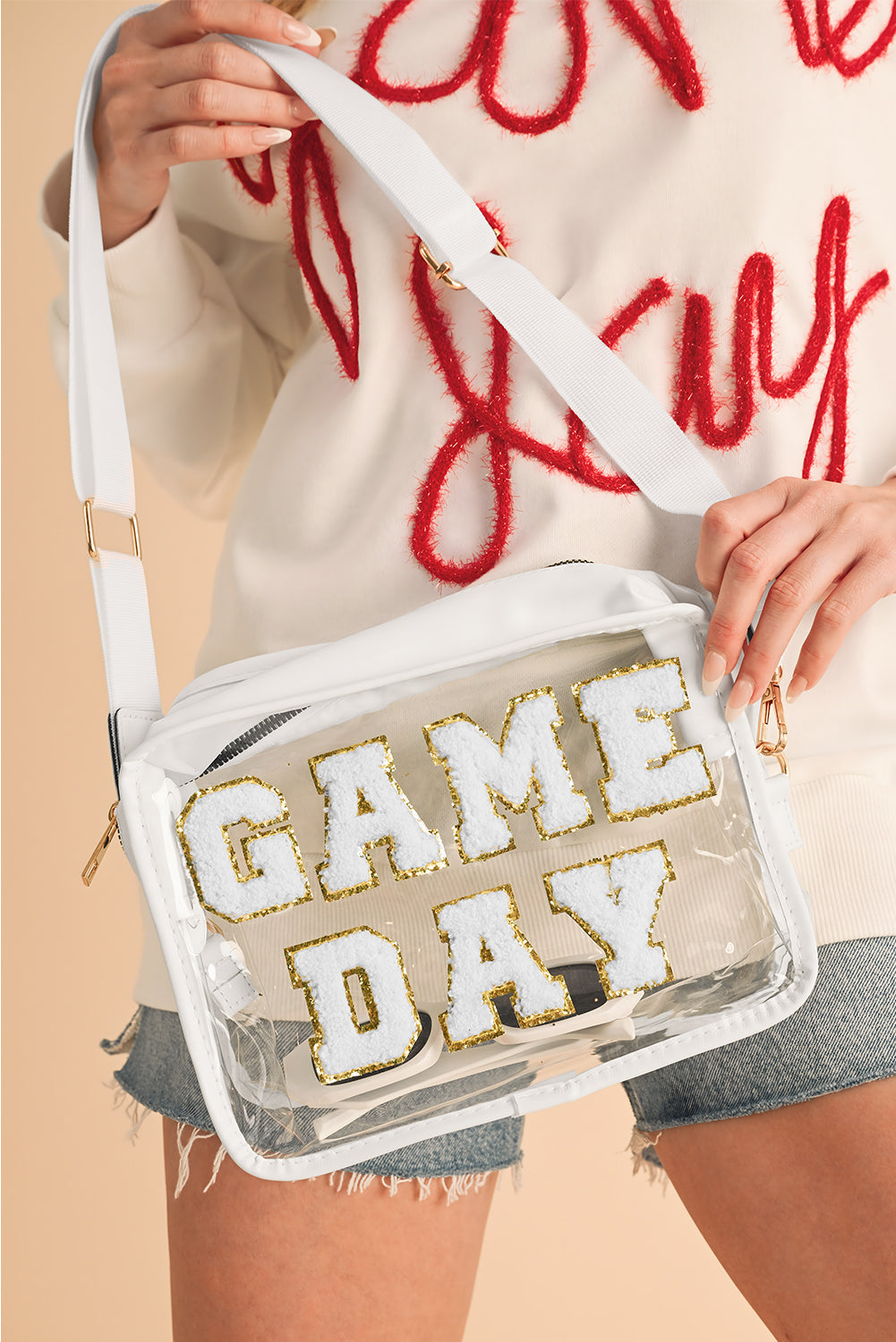 Black Chenille GAME DAY Pattern Clear Bag-True and Wild