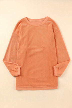 Chestnut Plain Drop Sleeve Crinkle Rib Oversized Sweatshirt-True and Wild