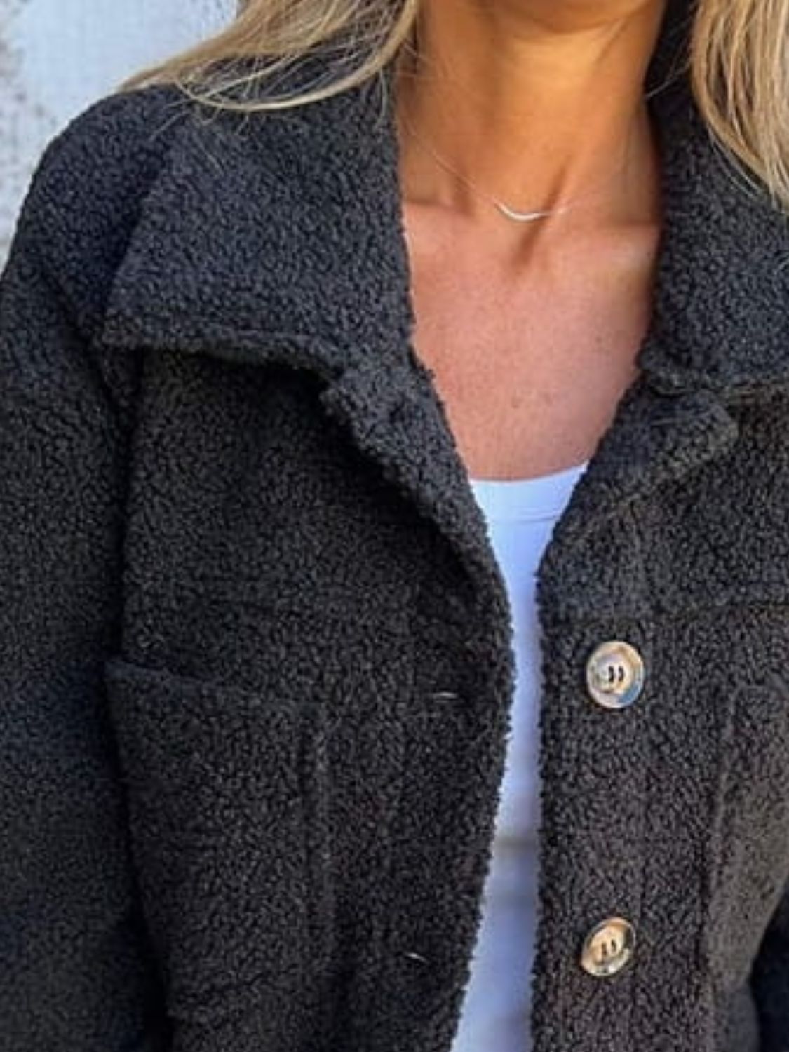 Full Size Fuzzy Button Up Drop Shoulder Jacket