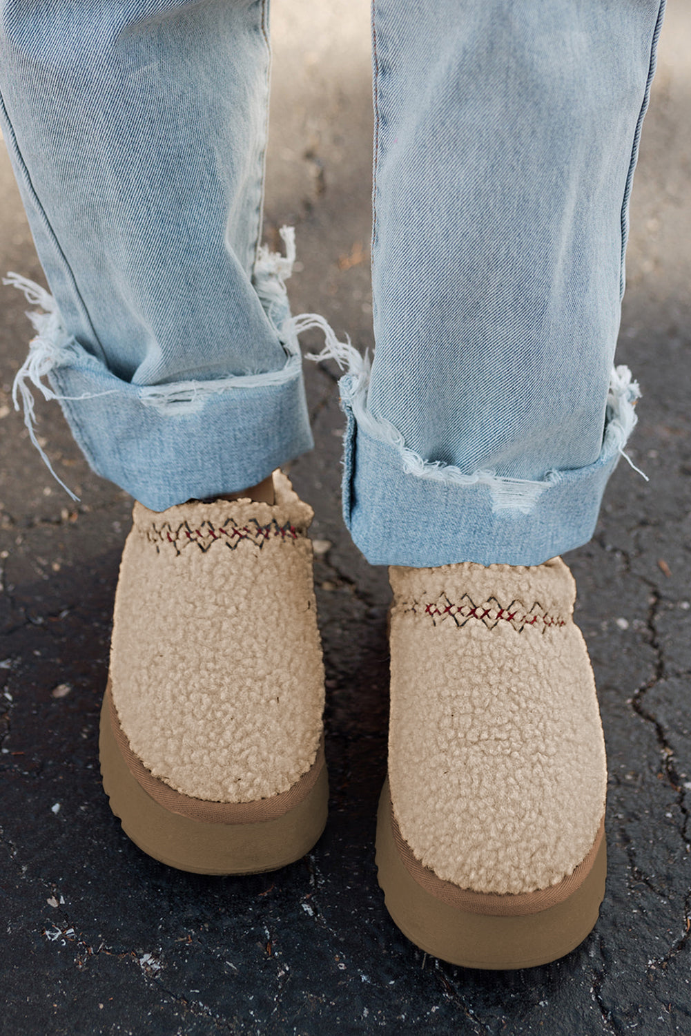 Chestnut Suede Contrast Plush Thick Sole Slippers-True and Wild