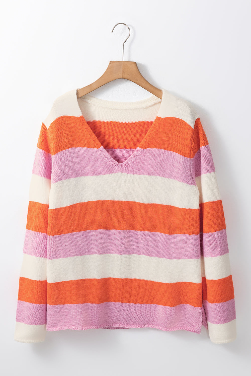 Color Block V-Neck Long Sleeve Sweater-True and Wild