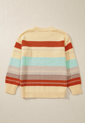 Color Block Round Neck Dropped Shoulder Sweater-True and Wild