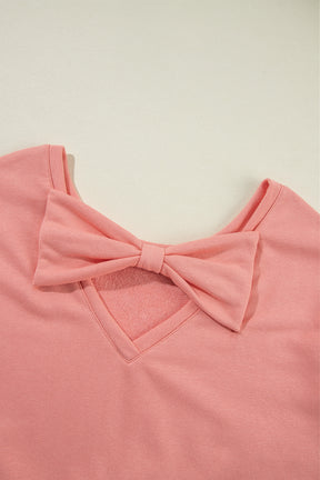 Apricot Bowknot Plain Round Neck Sweatshirt-True and Wild