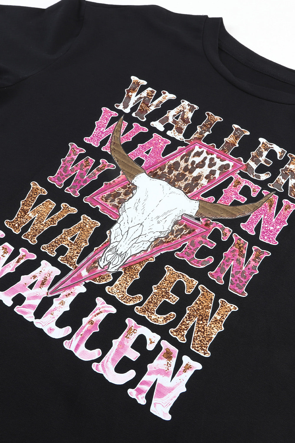 Black WALLEN Letter Print Animal Graphic Oversized Tee-True and Wild