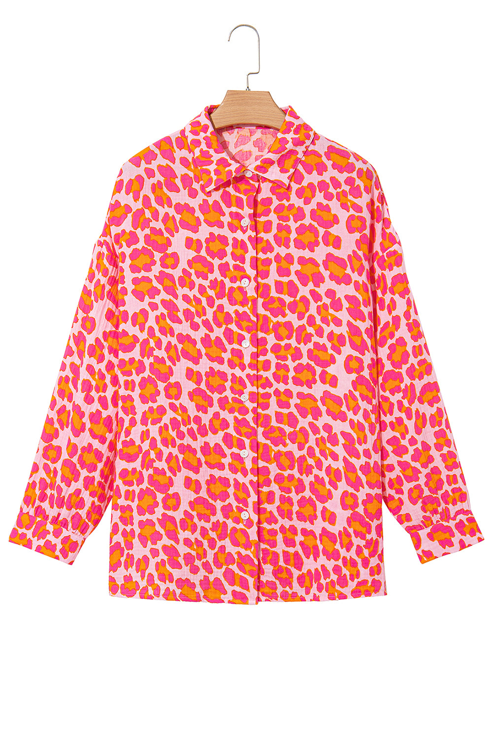 Rose Leopard Print Button-Up Crinkle Shirt-True and Wild