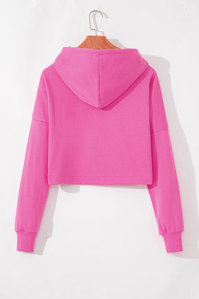 Sachet Pink Drop Shoulder Drawstring Cropped Hoodie