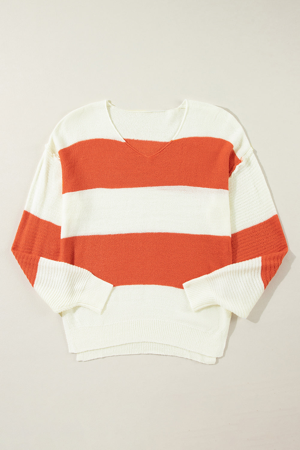 Orange Colorblock V Neck Side Slits Sweater-True and Wild