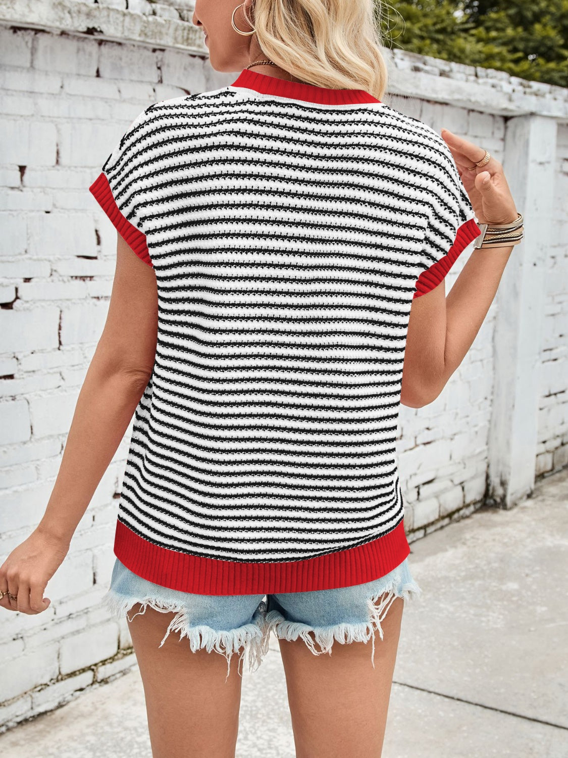 Lovelet Striped Round Neck Cap Sleeve Sweater-True and Wild