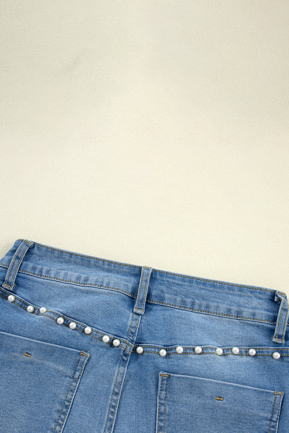 Dusk Blue Pearl Decor High Waist Flared Jeans-True and Wild