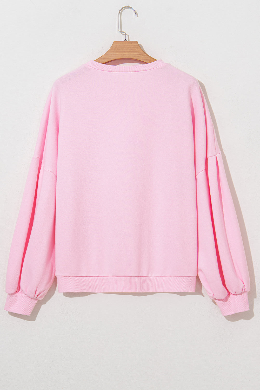 Light Pink Sweet Bow Lantern Sleeve Oversized Pullover Sweatshirt-True and Wild