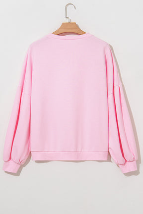 Light Pink Sweet Bow Lantern Sleeve Oversized Pullover Sweatshirt-True and Wild