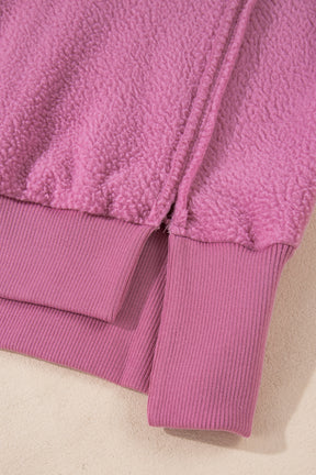 Bright Pink Sherpa Seamed Drop Shoulder Oversized Sweatshirt-True and Wild