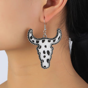 Alloy Animal Print Cow Head Earrings-True and Wild