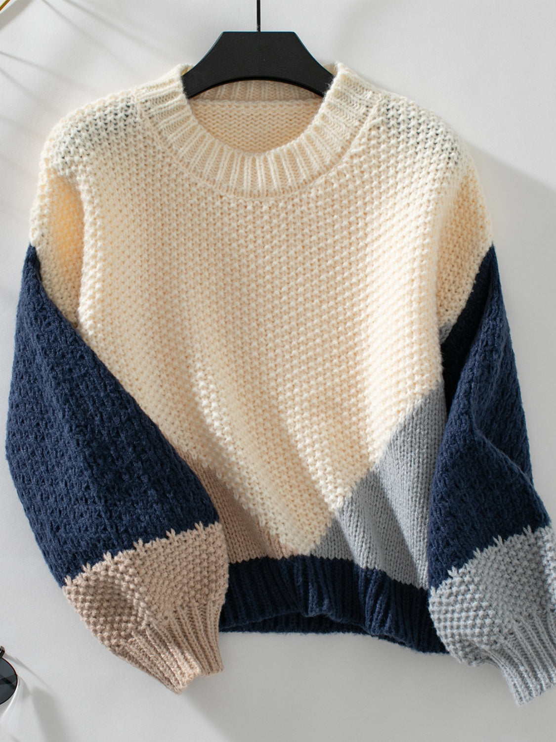 Color Block Round Neck Dropped Shoulder Sweater-True and Wild