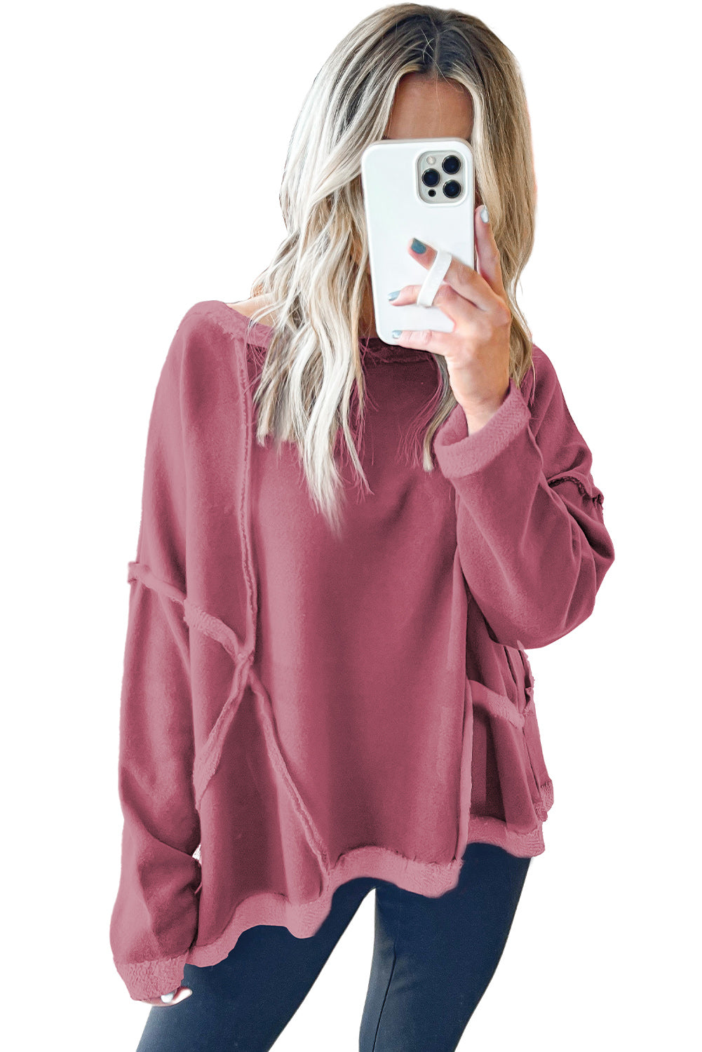 Drop Shoulder Exposed Seam Oversized Sweatshirt-True and Wild