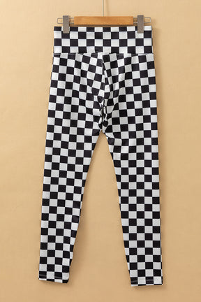 Black Checkered Pattern High Waist Skinny Leggings-True and Wild