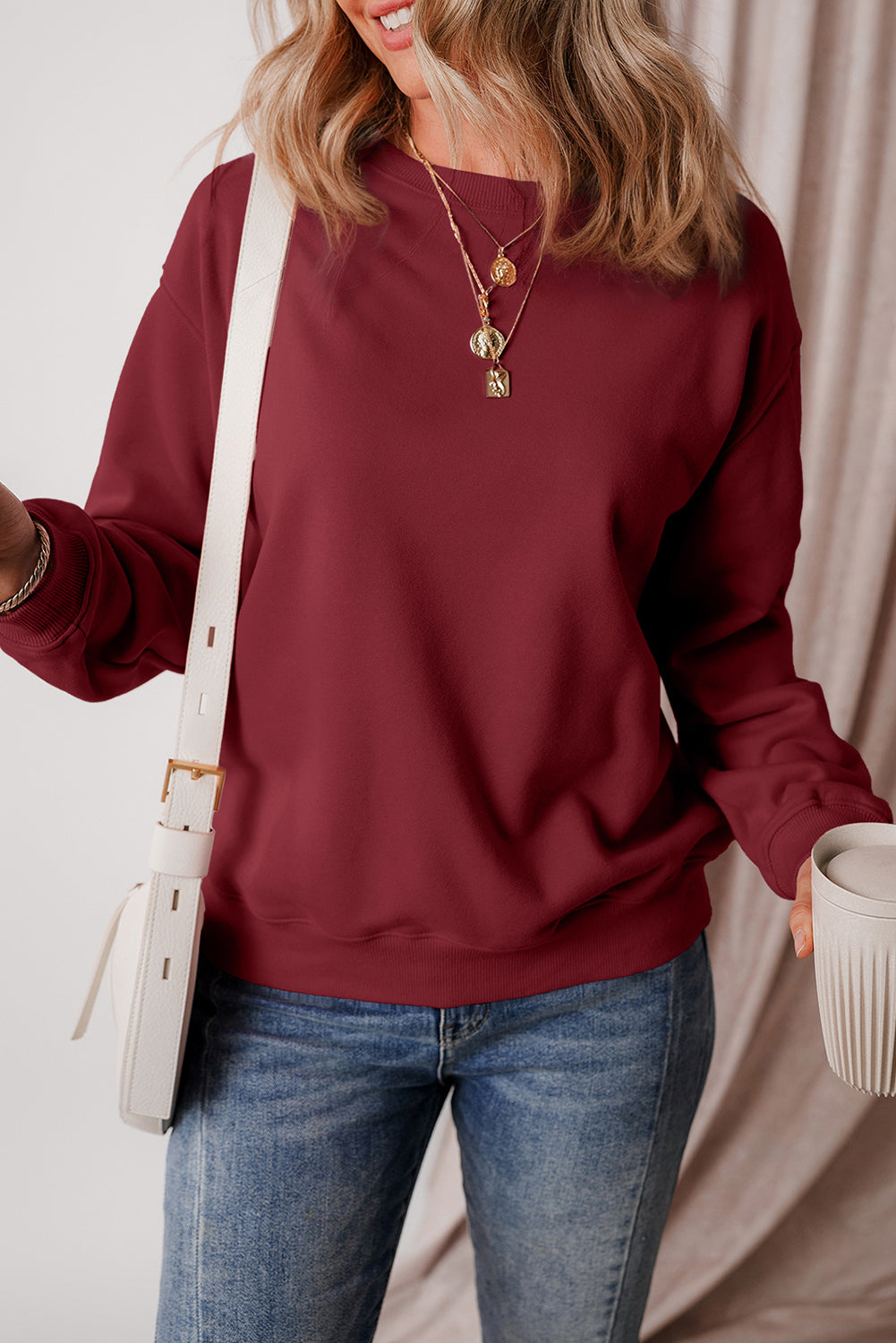 Aruba Blue Solid Color Drop Shoulder Terry Sweatshirt-True and Wild