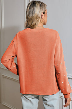 Sweatshirts & Hoodies - Blossom Pearl Sleeves Ribbed Pullover Sweatshirt