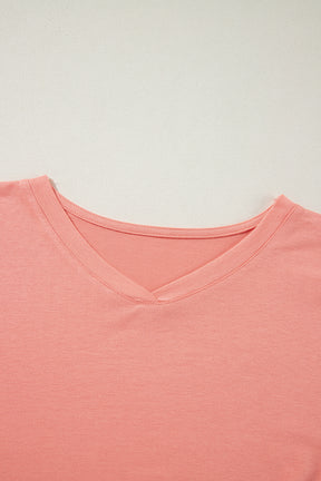 Grapefruit Orange Colorblock V Neck Slits Oversized Top-True and Wild