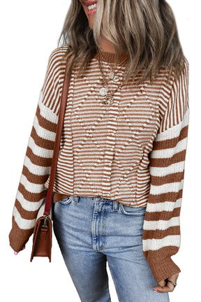 Red Stripe Twisted Knitted Drop Shoulder Sweater-True and Wild