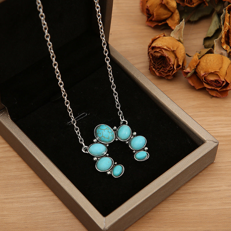 Artificial Turquoise Alloy Pendant Necklace-True and Wild