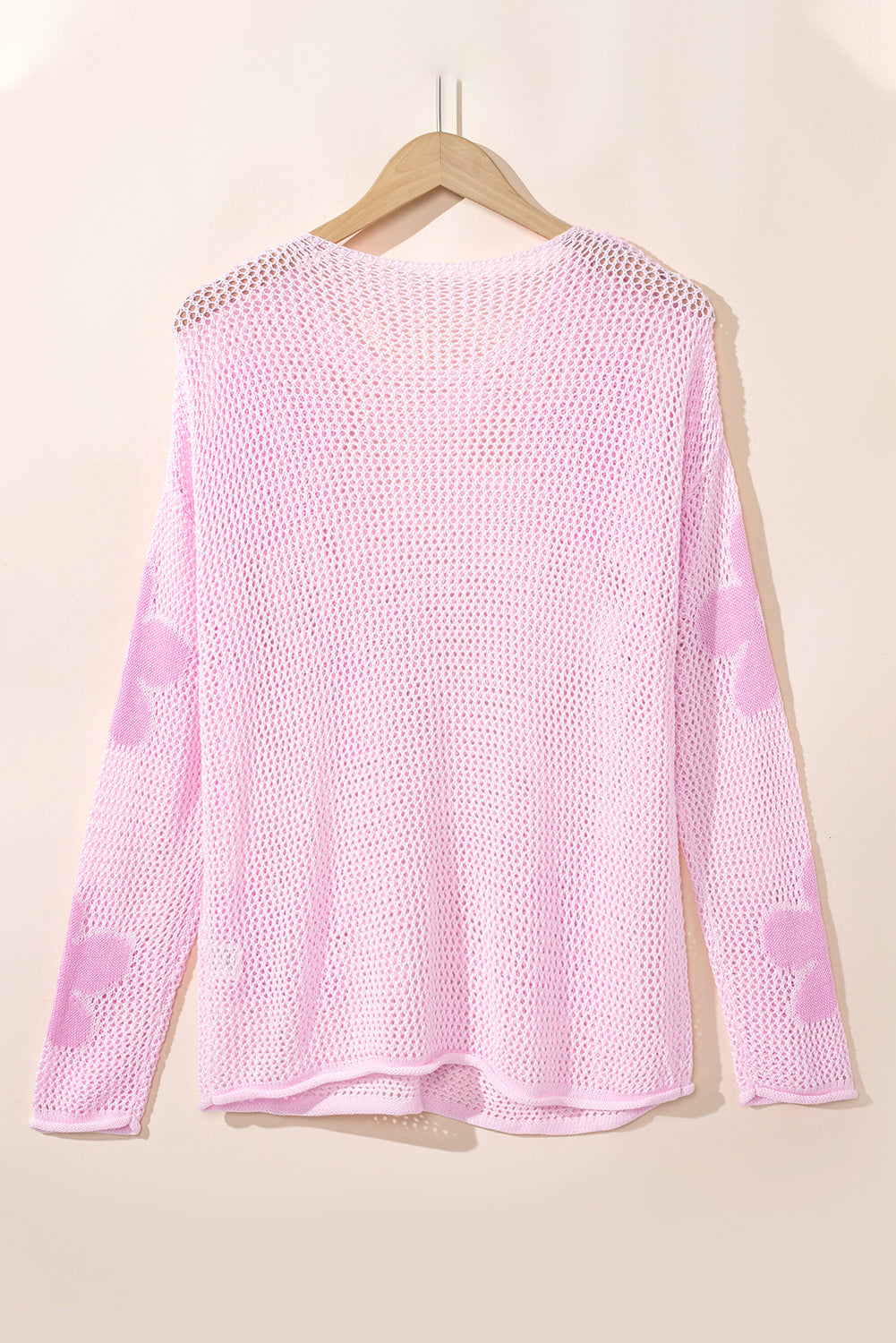 Light Pink Flower Drop Shoulder Hollow Knit Top-True and Wild