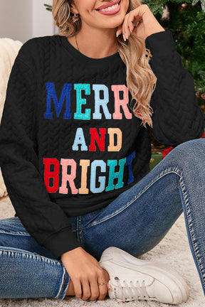 Black Merry and Bright Quilted Sweatshirt-True and Wild