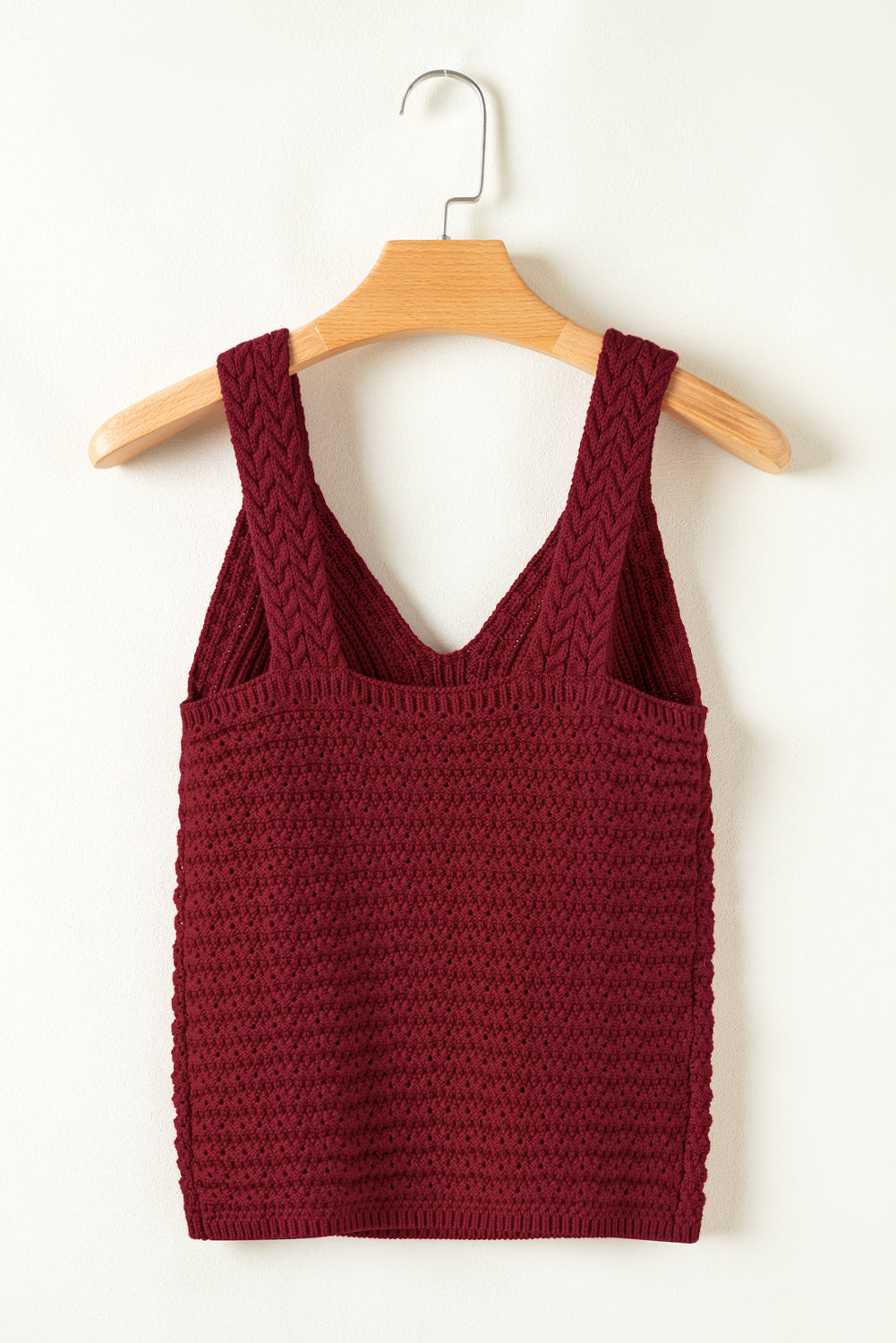 Burgundy Slim Fit V Neck Cable Knit Pointelle Camisole-True and Wild