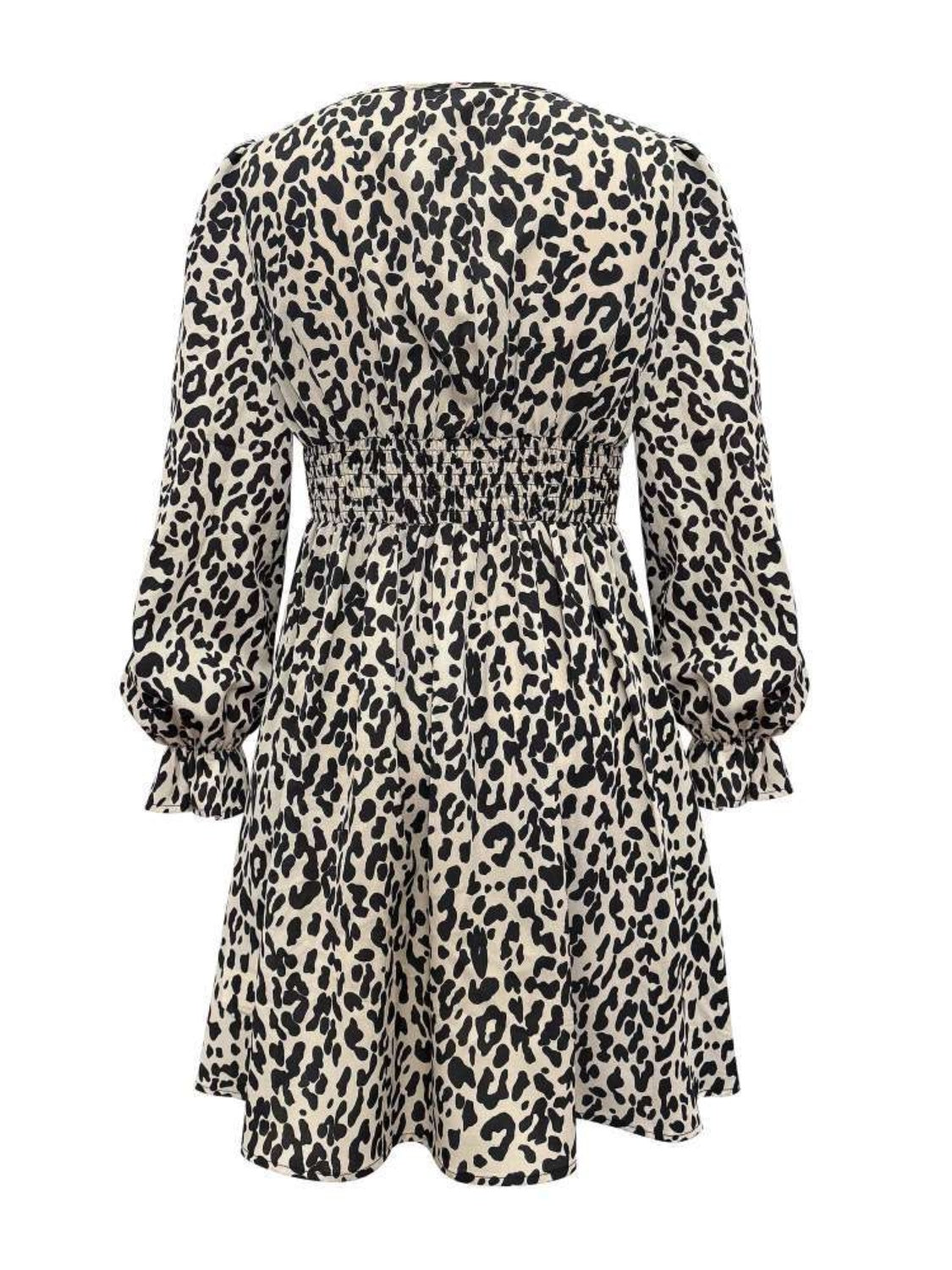 Leopard V-Neck Flounce Sleeve Dress-True and Wild