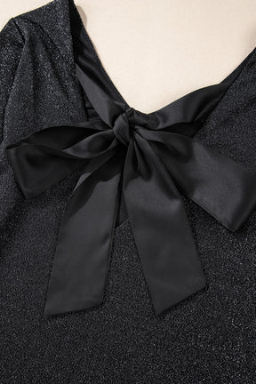 Black Sweet Bowknot Backless V Neck Top-True and Wild