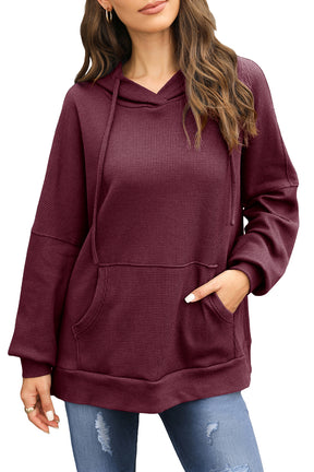 Coffee Waffle Knit High Low Oversized Hoodie-True and Wild