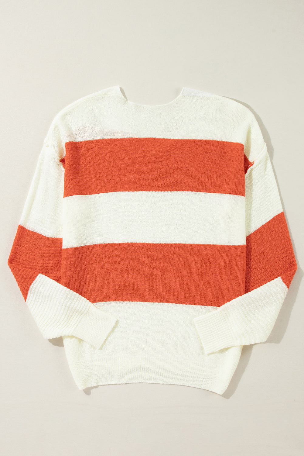 Orange Colorblock V Neck Side Slits Sweater-True and Wild