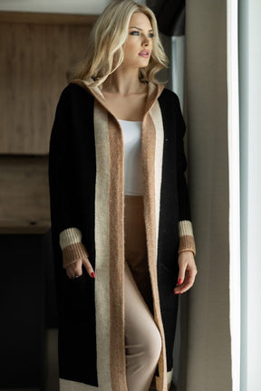 Pocketed Contrast Long Sleeve Hooded Cardigan-True and Wild