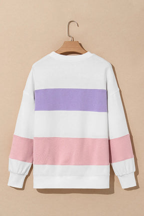 Color Block Round Neck Long Sleeve Sweatshirt-True and Wild