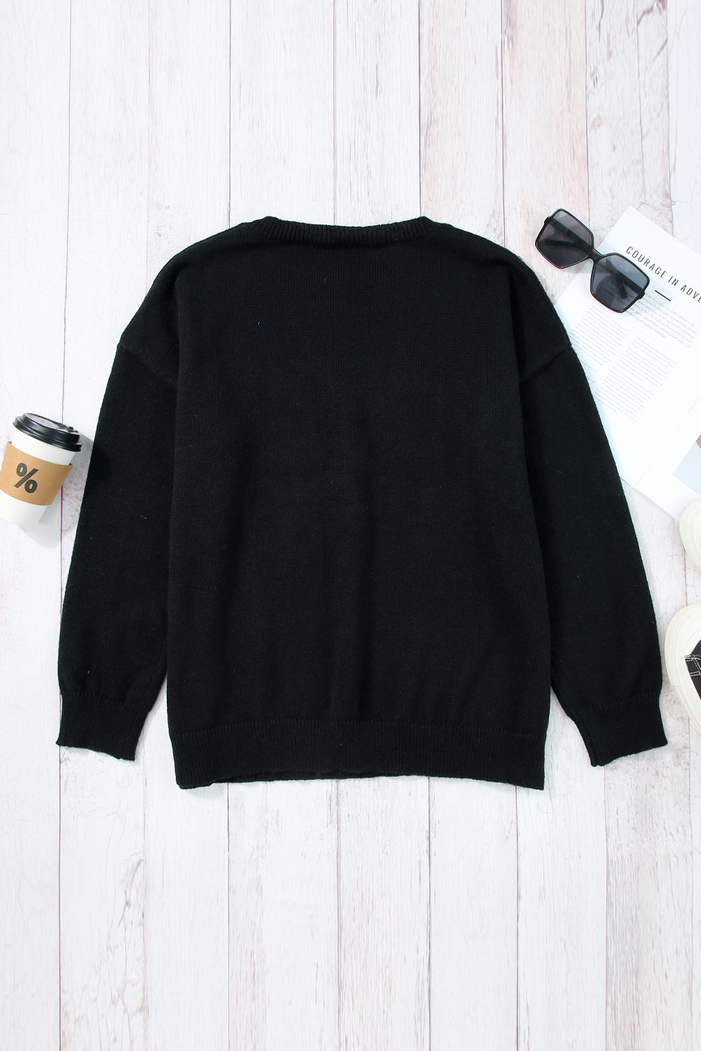 Black Holly Jolly Round Neck Casual Sweater-True and Wild