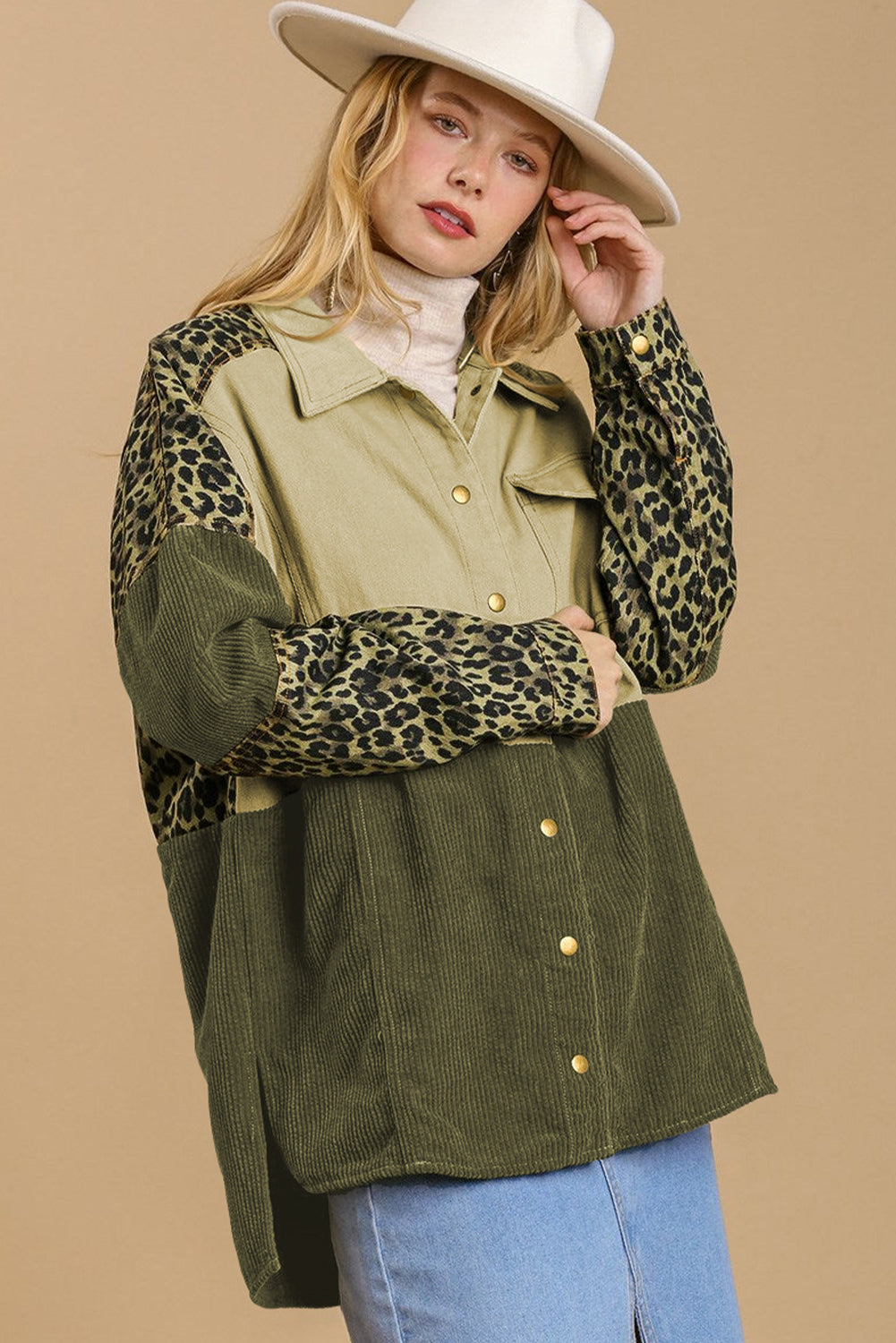 High-Low Leopard Snap Down Shacket-True and Wild