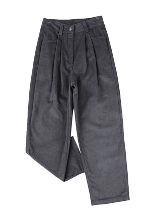 Grey Corduroy High Waisted Wide Leg Pants-True and Wild