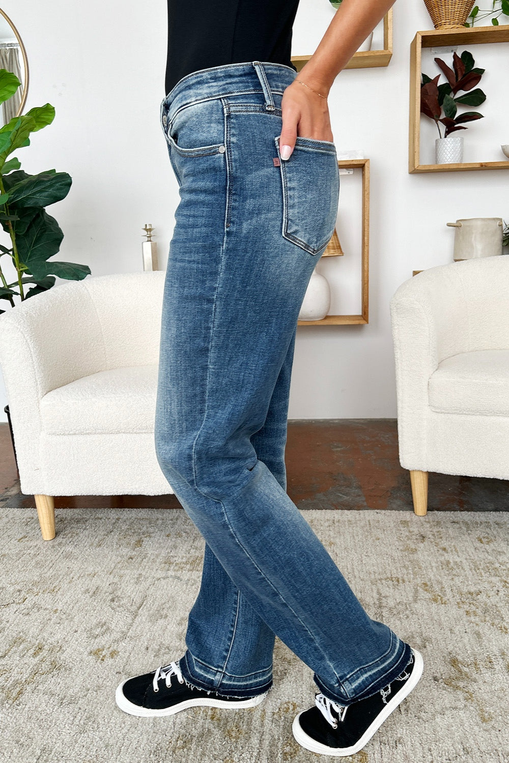 Judy Blue Full Size Mid Rise Release Hem Jeans-True and Wild